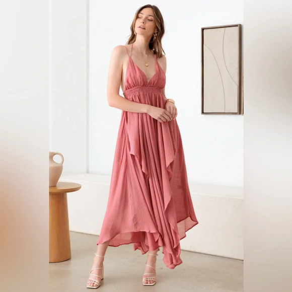 NWT-Tassel Fringe Strap Cutout Maxi Dress w/Pockets - Picture 3 of 14